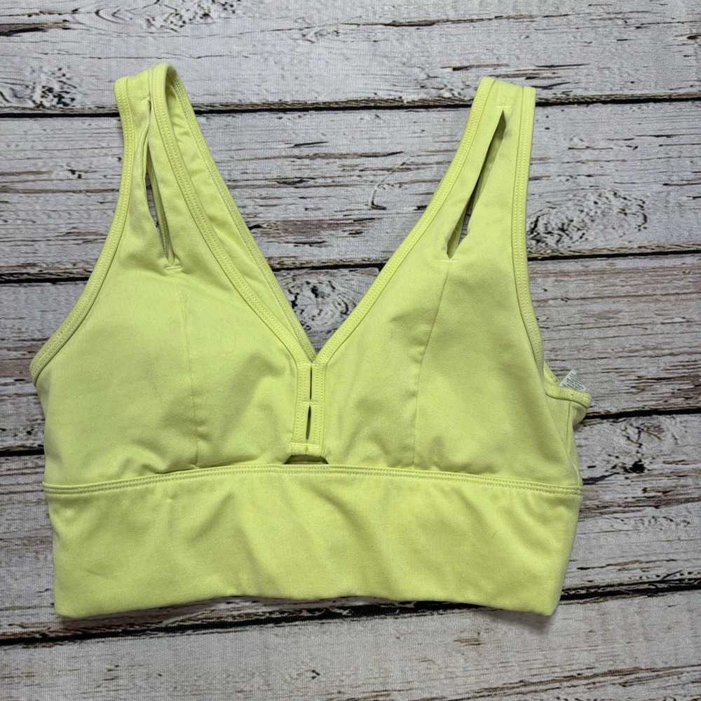 Alo Yoga United Long Bra Padded Pullover Lime Green Yellow Women's Small Logo